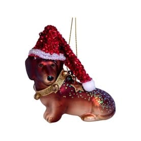 Dachshund Dog With Santa Hat Glass Tree Decoration