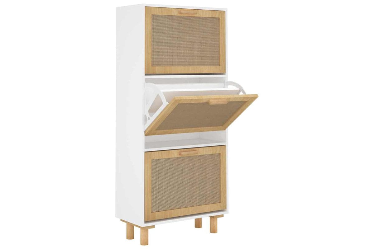 vidaXL 345648 Shoe Cabinet White 52x25x115cm Engineered Wood&natural Rattan