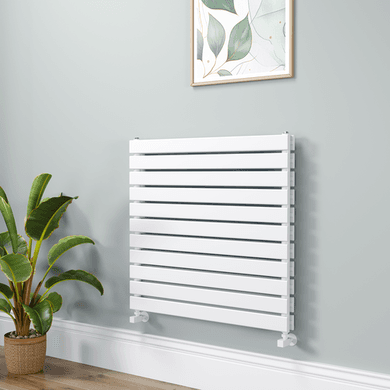 Riace Linea White Flat Designer Radiator 770x800mm Double Panel 3720 BTU - Horizontal Bars