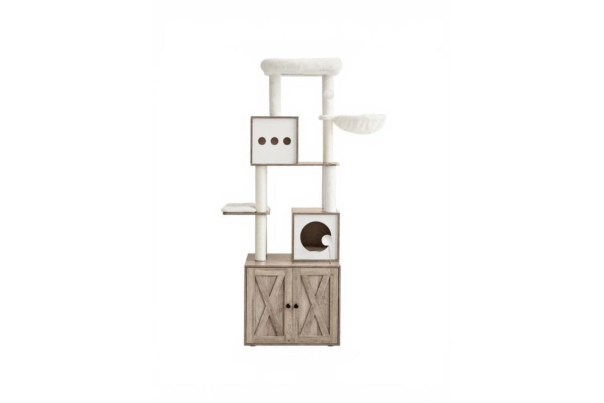 Feandrea Cat Tree | Cat Tree And Litter Box Cabinet | Particleboard And Plush