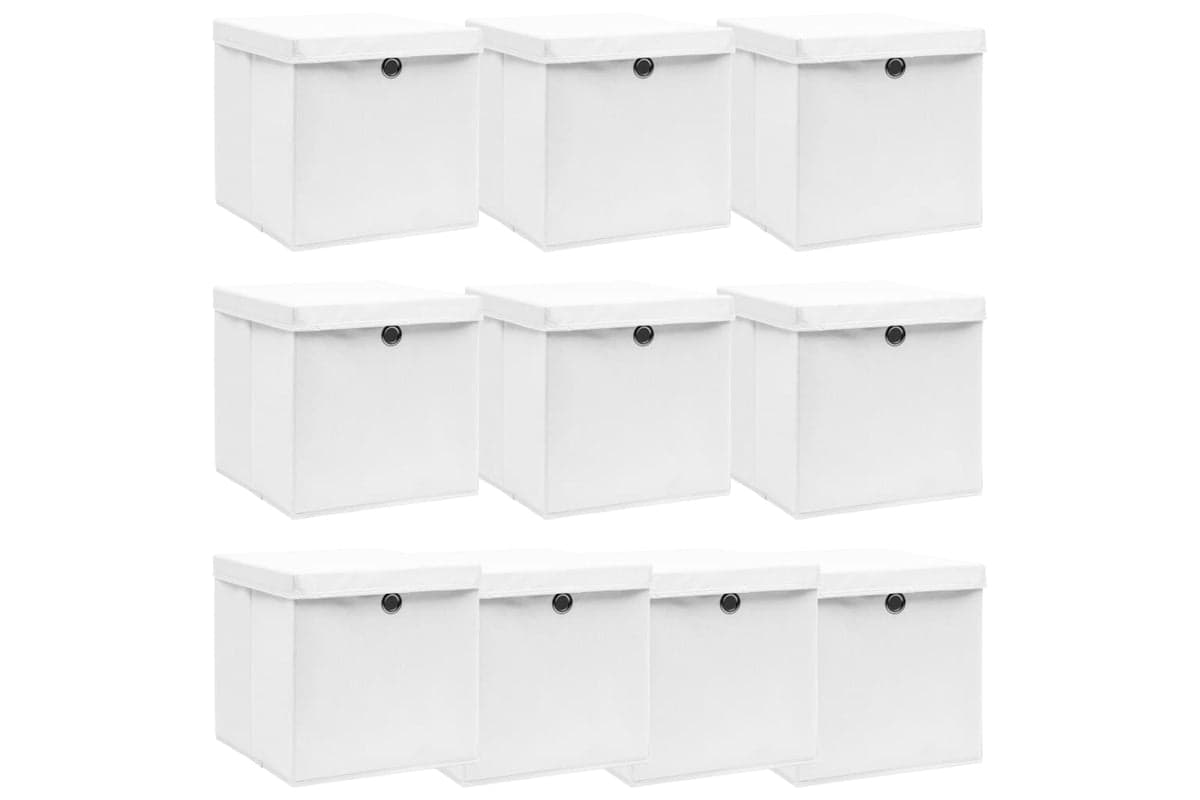 Vidaxl 288352 Storage Boxes With Lids 10 Pcs White 32x32x32 Cm Fabric