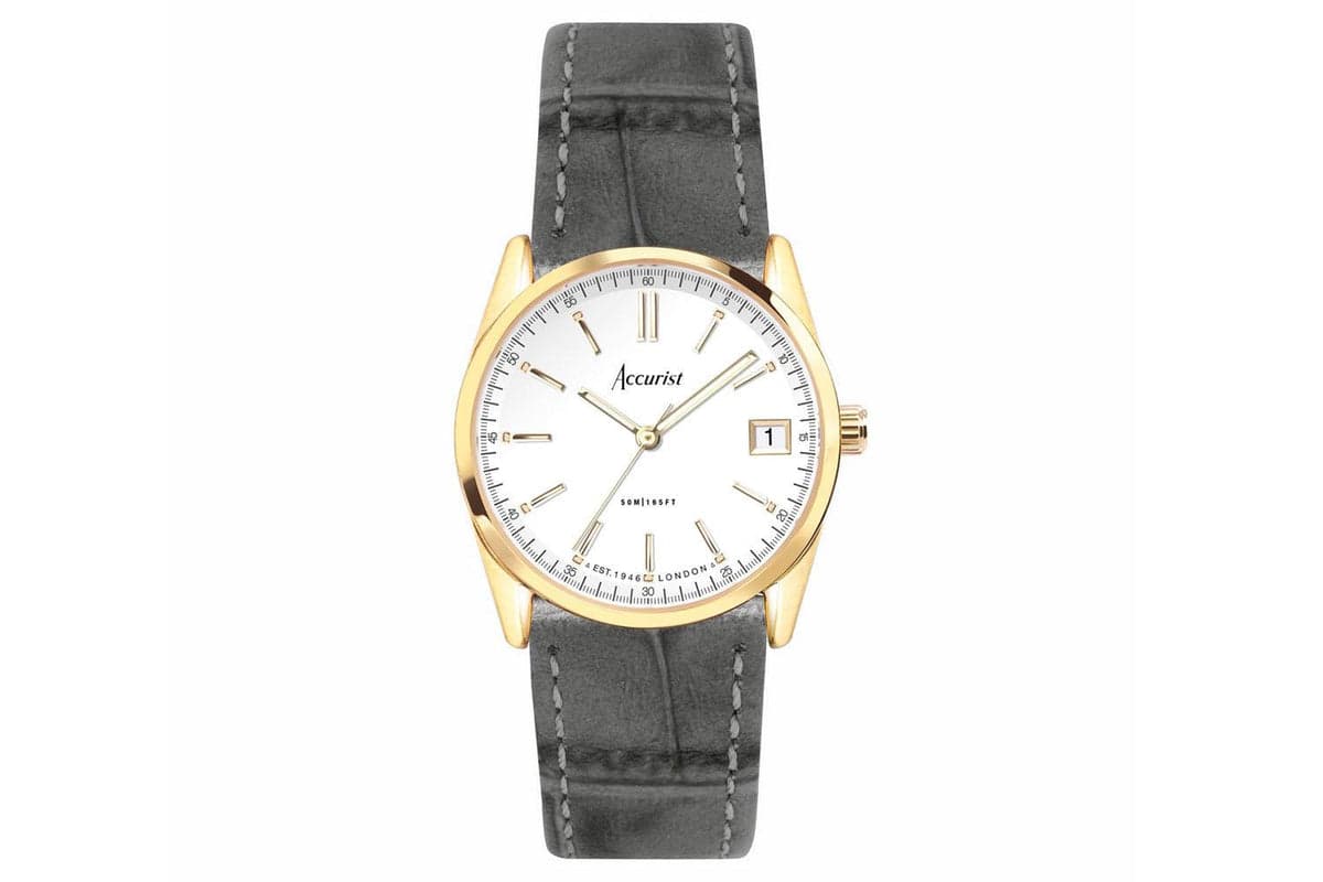 Accurist Everyday Ladies Watch | Gold Case & Grey Leather Strap With White Dial | 30mm