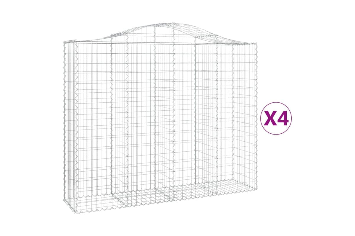 vidaXL 3145705 Arched Gabion Baskets 4 Pcs 200x50x160/180cm Galvanised Iron