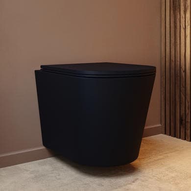 ONLY OPENED - Matt Black Wall Hung Rimless Short Projection Toilet with Soft Close Seat Verona