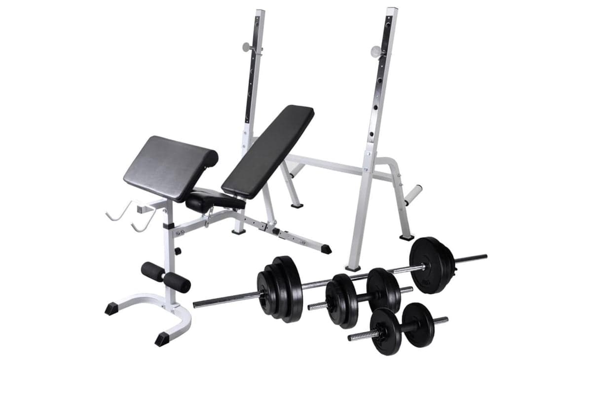 Vidaxl Workout Bench With Weight Rack, Barbell And Dumbbell Set 30.5kg