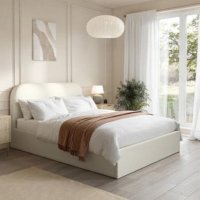Cream - Upholstered End-lift Ottoman Storage Bed - Zara
