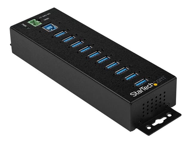 STARTECH.COM - Startech 10 Port USB Hub with Power Adapter, Surge Protection, Metal Industrial USB 3.0 Data Transfer Hub, Din Rail, Wall or Desk Mountable, High Speed USB 3.1/ USB 3.2 Gen 1 5Gbps Hub - Windows/macOS/Linux (HB30A10AME) - Hub - 10 x USB 3.2 Gen 1 - DIN ra