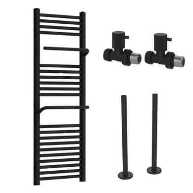 Black Towel Radiator 1200 x 500mm with Pipe Kit and Straight Valves – Nazco