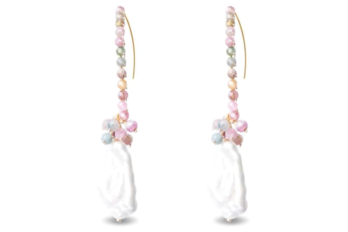 Luxenter Ysna Earrings | Dangling Coloured Stones Mixed With White Pearl