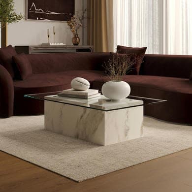 Large Rectangular Glass and White Marble Effect Coffee Table - Celine