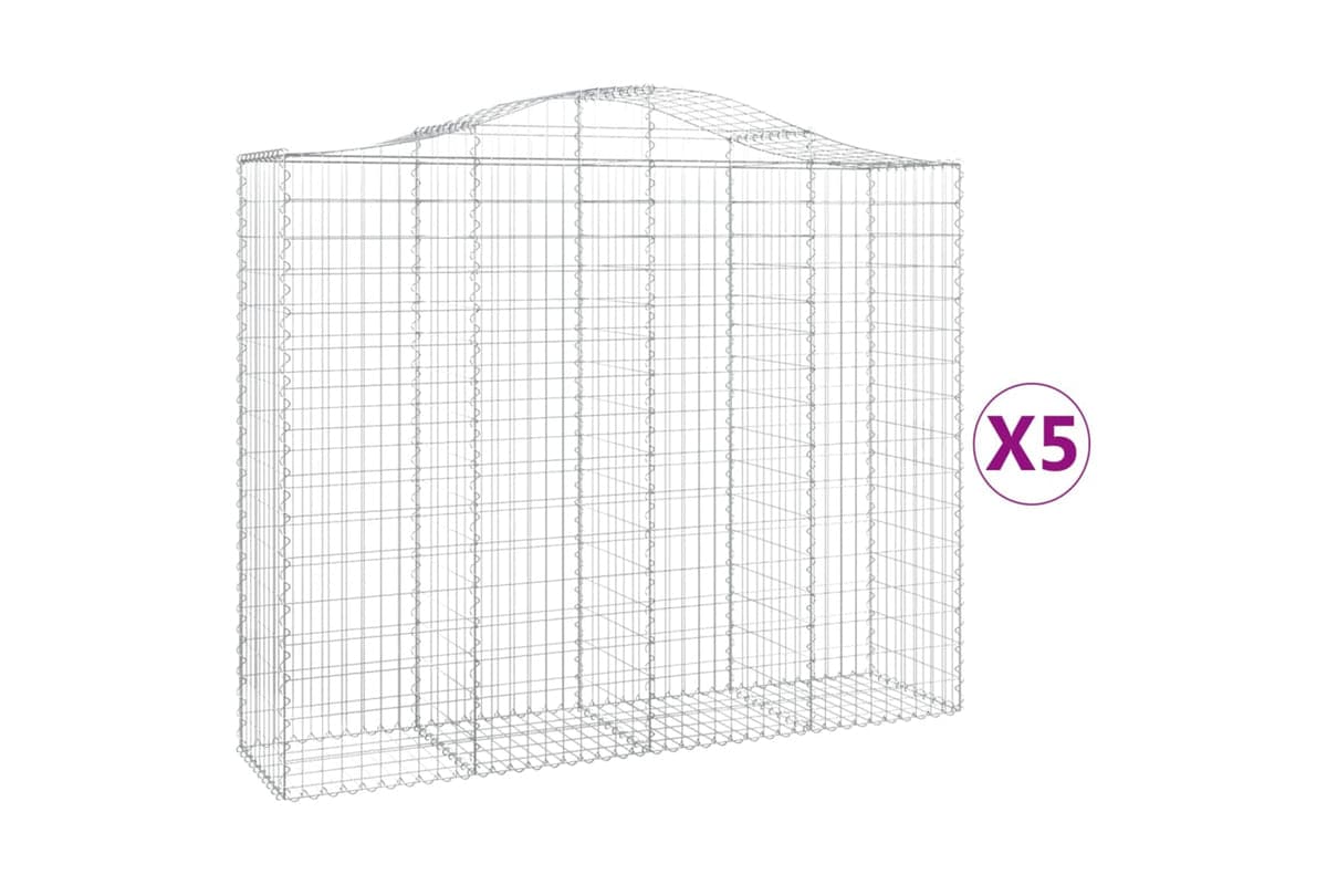 vidaXL 3145706 Arched Gabion Baskets 5 Pcs 200x50x160/180cm Galvanised Iron