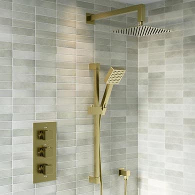 Brushed Brass 2 Outlet Wall Mounted Thermostatic Mixer Shower Set with Hand Shower - Zana
