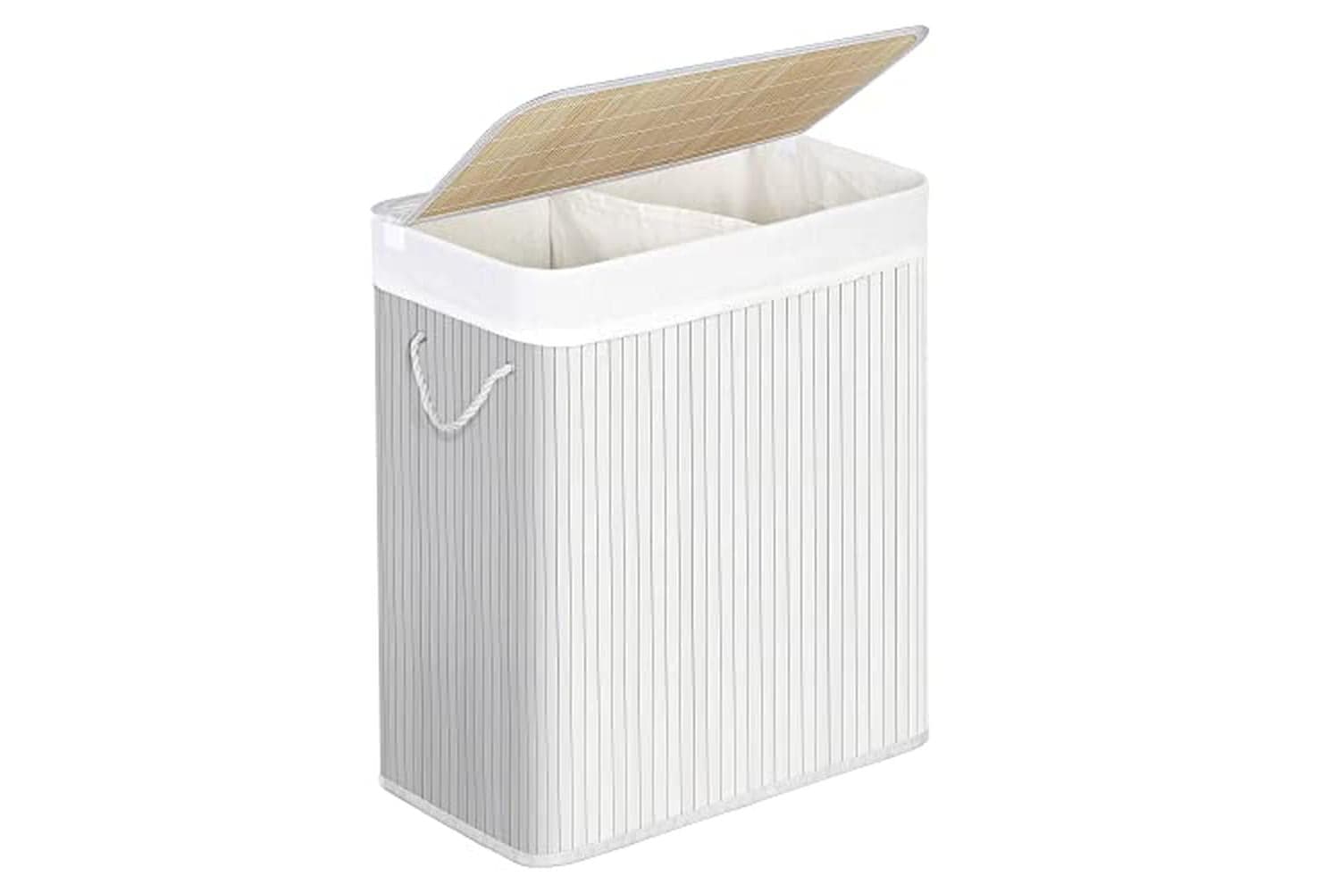 Songmics Divided Laundry Basket With Lid | Bamboo Laundry Hamper | 100l | White