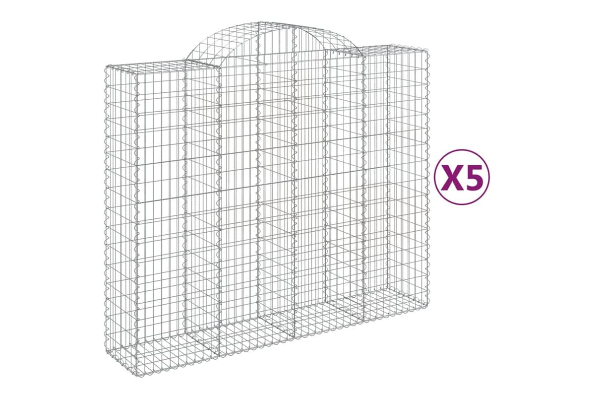 vidaXL 3146386 Arched Gabion Baskets 5 Pcs 200x50x160/180cm Galvanised Iron