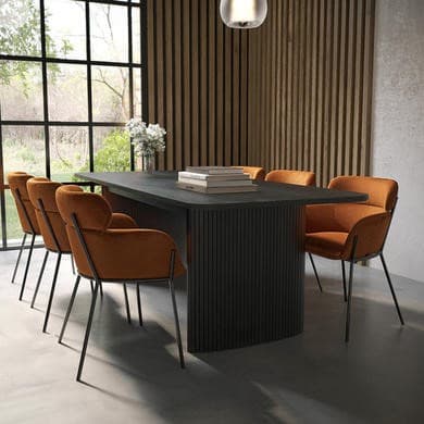 Jarel Large Rectangular Black Oak Extendable Dining Table Set