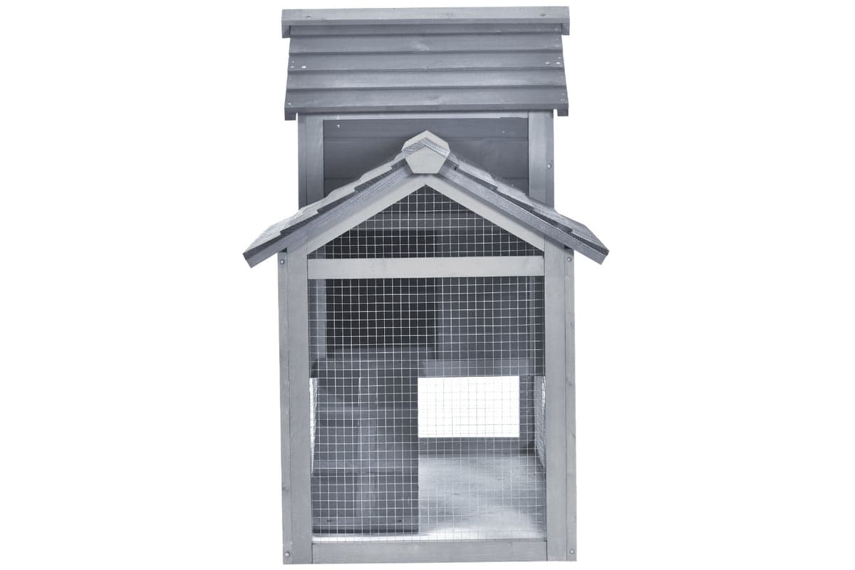 PawHut D51-108GY Chicken's 2-Tier Fir Wood Hutch | Grey