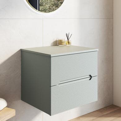 600mm Green Fluted Wall Hung Countertop Vanity Unit - Melbourne