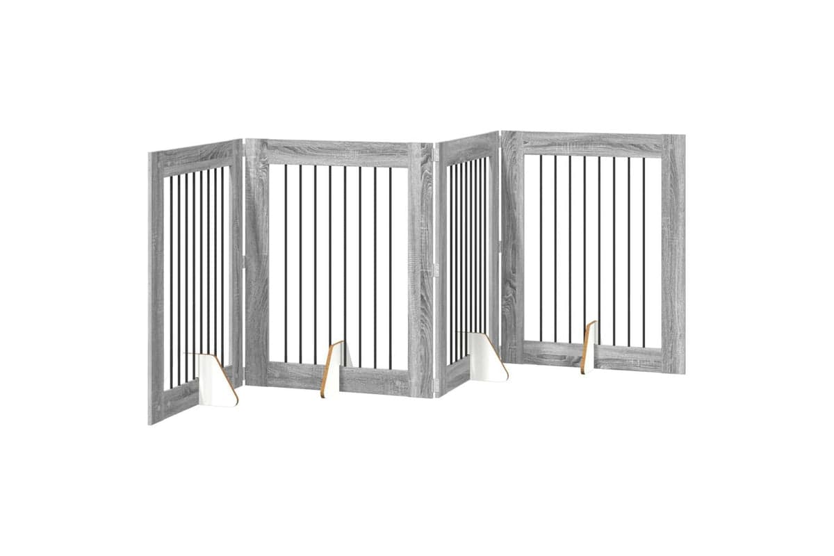 Vidaxl Foldable Dog Gate With Stands 4 Pcs Grey Sonoma 321 Cm