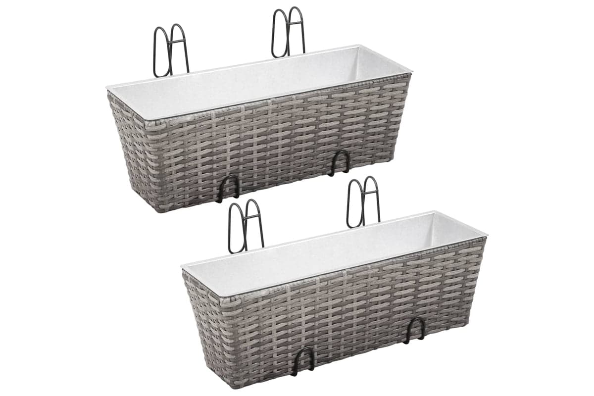 vidaXL 45428 Balcony Raised Beds 2 Pcs 50cm Grey Poly Rattan
