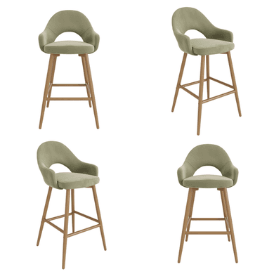 Colbie Oak and Sage Green Velvet Kitchen Stools with Back