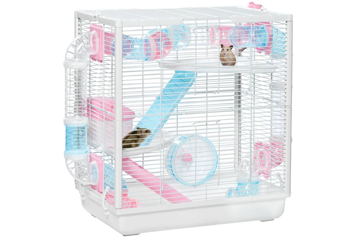 PawHut Hamster Cage for Small Rodents with Tunnel Tube | Blue/White