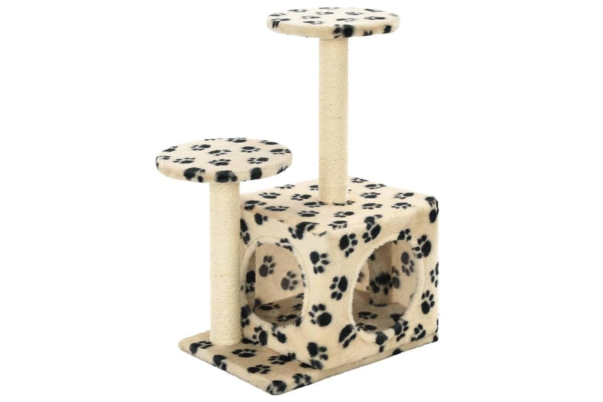 Cat Tree With Sisal Scratching Posts 60 Cm Beige Paw Prints