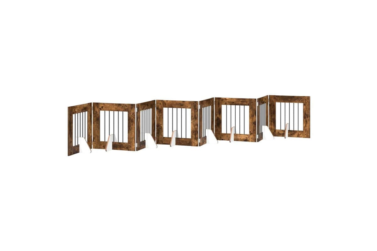 Vidaxl Foldable Dog Gate With Stands 8 Pcs Smoked Oak 60 Cm