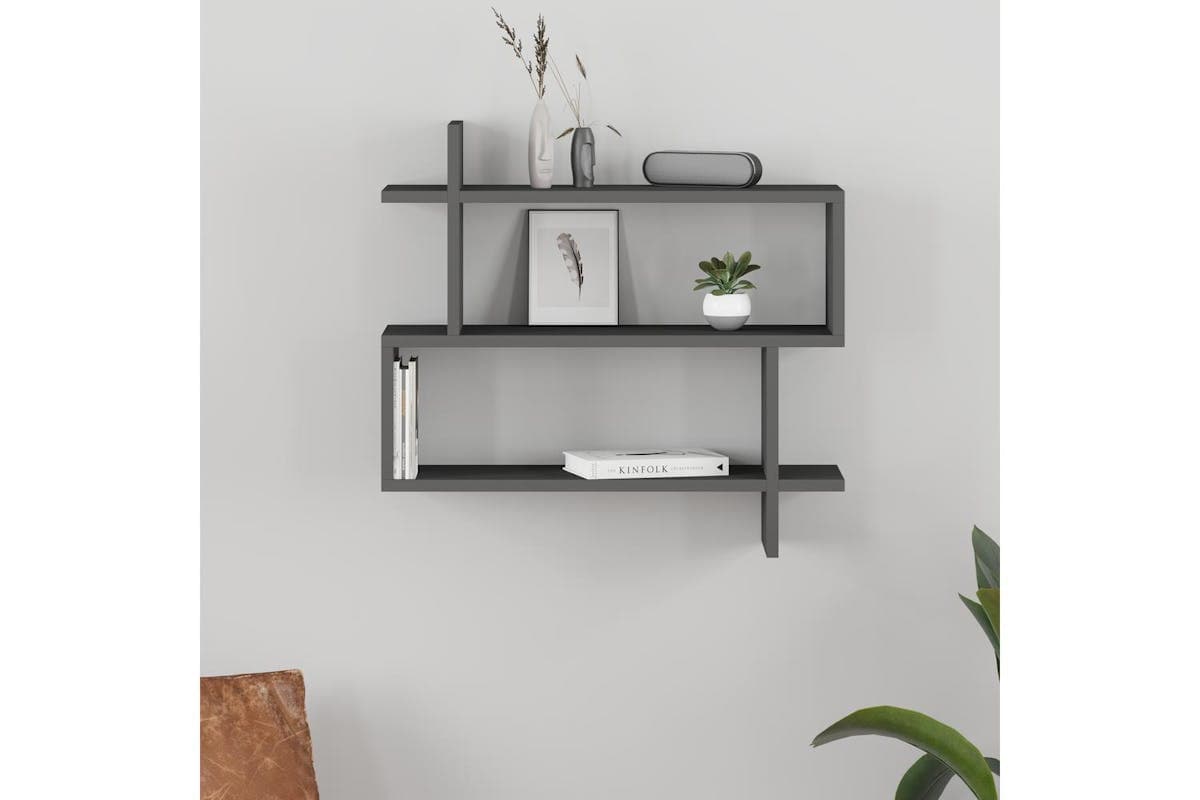 Decortie Paralel Wall Mounted Bookcase Display Unit | Engineered Wood | Anthracite Grey | 70x22x66 Cm