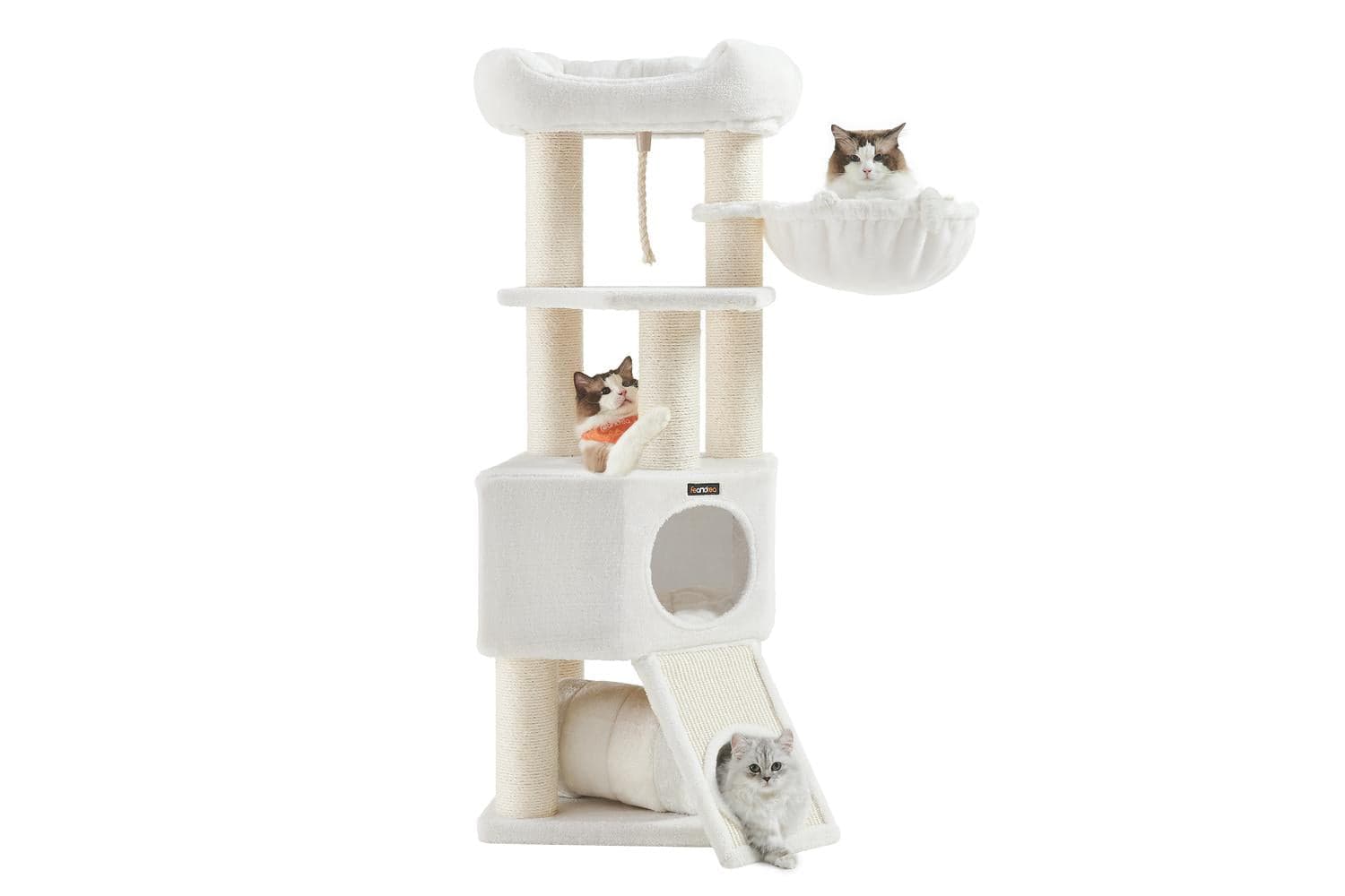 Cat Tree For Large Cats | Multi-level Cat Condo | White | 50 X 50 X 141 Cm