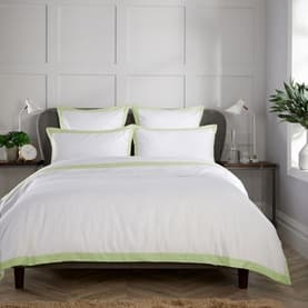 400 Thread Count Banded Duvet Set Sage on White