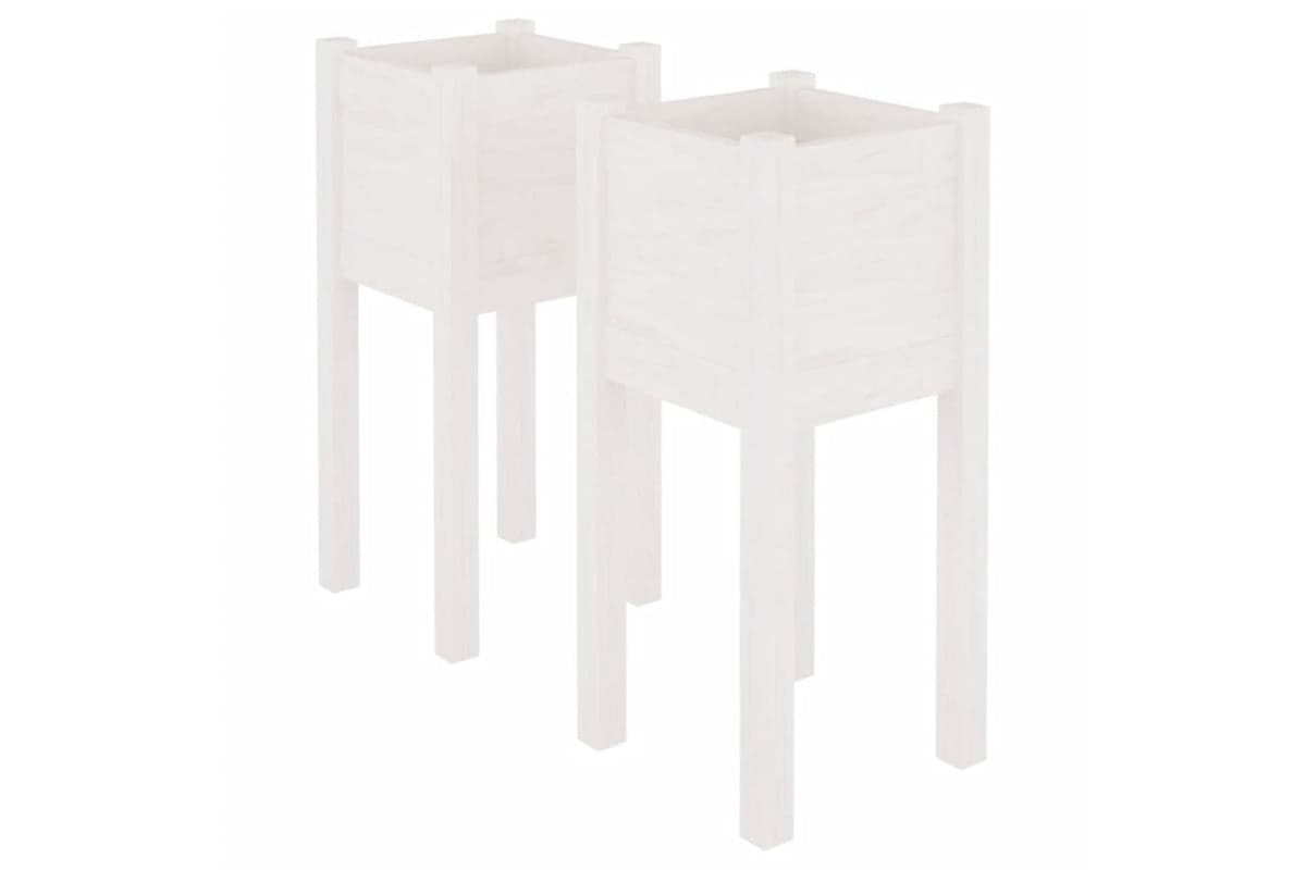 vidaXL 810782 Garden Planters 2 Pcs White 31x31x70cm Solid Pinewood