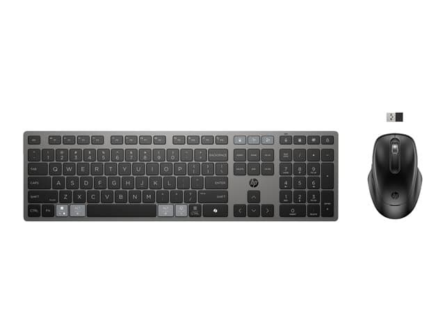 HP - 725 - Keyboard and mouse set - multi-device, rechargeable, powered by SuperCapacitor - full size - wireless - Bluetooth, 2.4 GHz - UK - nightfall black - Smart Buy