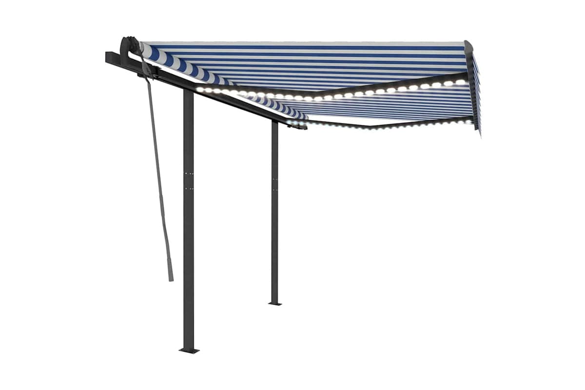 Vidaxl Manual Retractable Awning With Led 3.5x2.5 M Blue And White