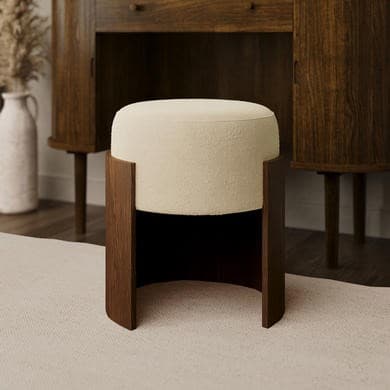 Cream Upholstered Bedroom Stool With Curved Walnut Base - Clover