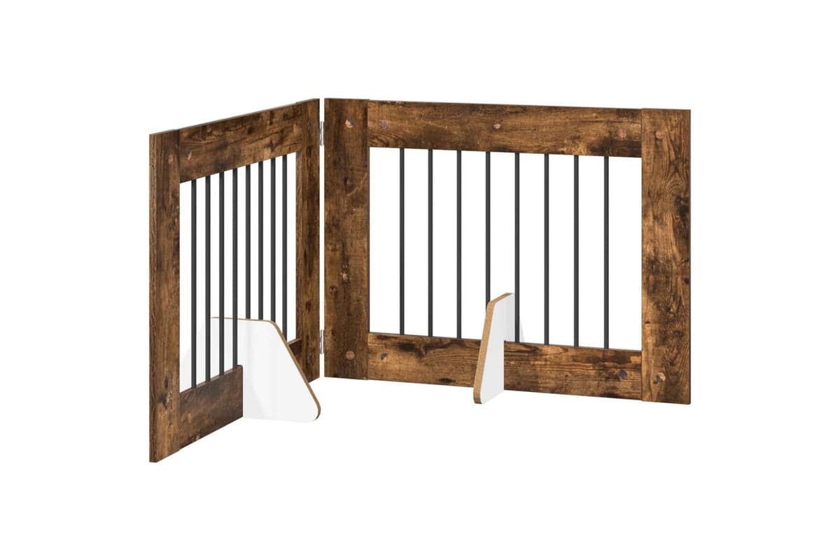 Vidaxl Foldable Dog Gate With Stands 2 Pcs Smoked Oak 1605 Cm