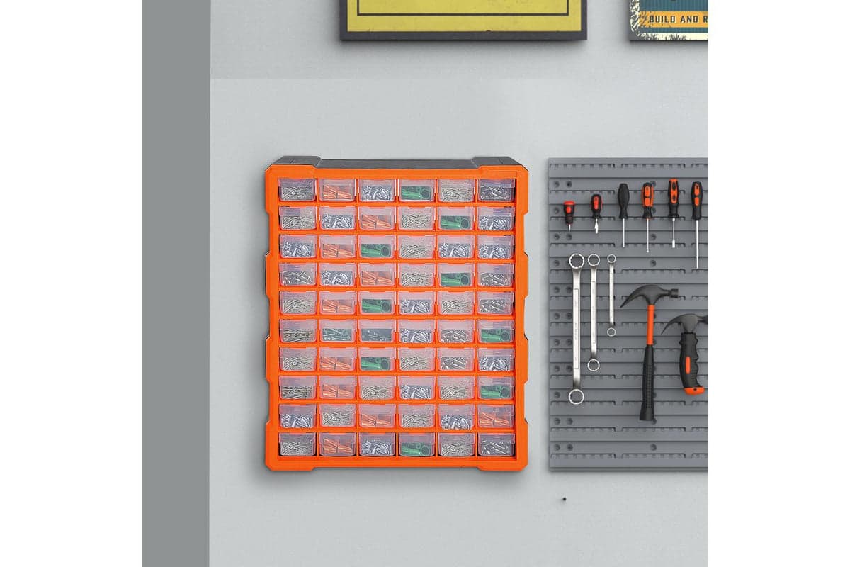 Durhand 60 Drawers Wall Mount Tools Storage Cabinet | Orange