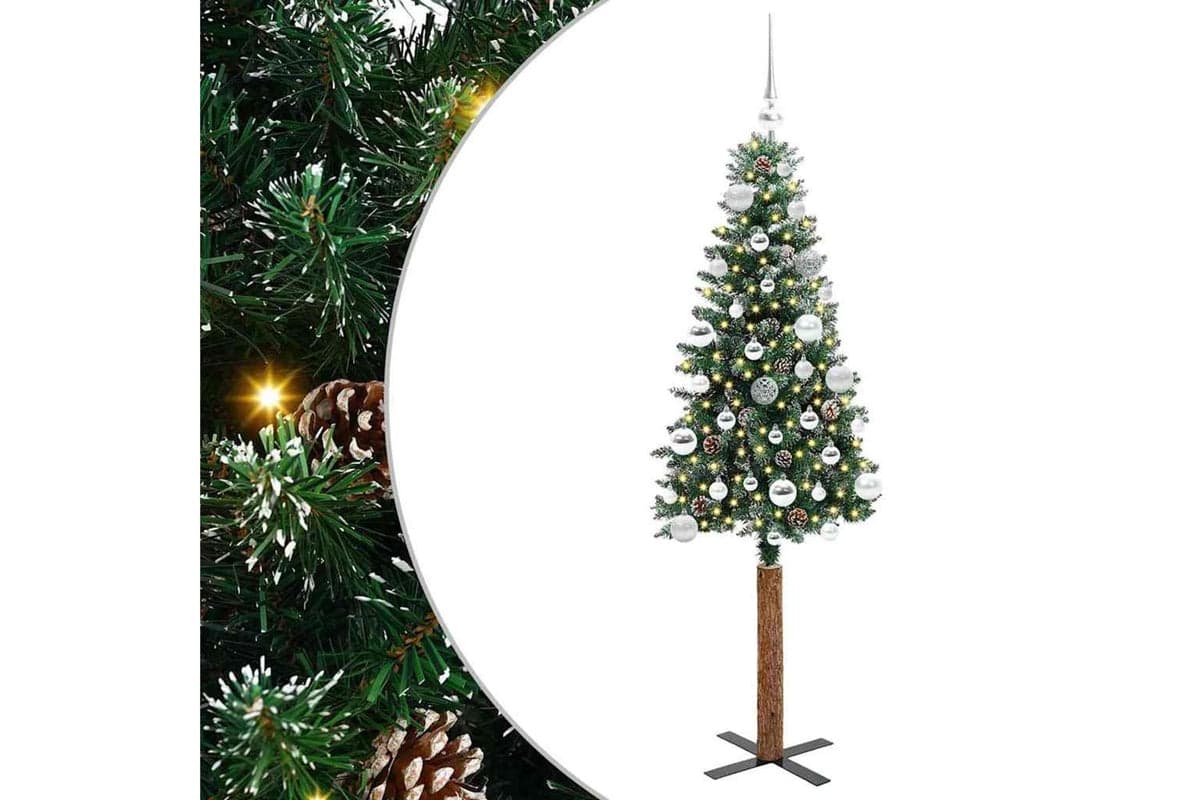 Vidaxl Slim Christmas Tree With 150 Leds Green And White 150 Cm
