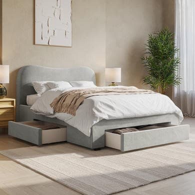 Grey Upholstered King Size Bed Frame with Storage Drawers – Joanie