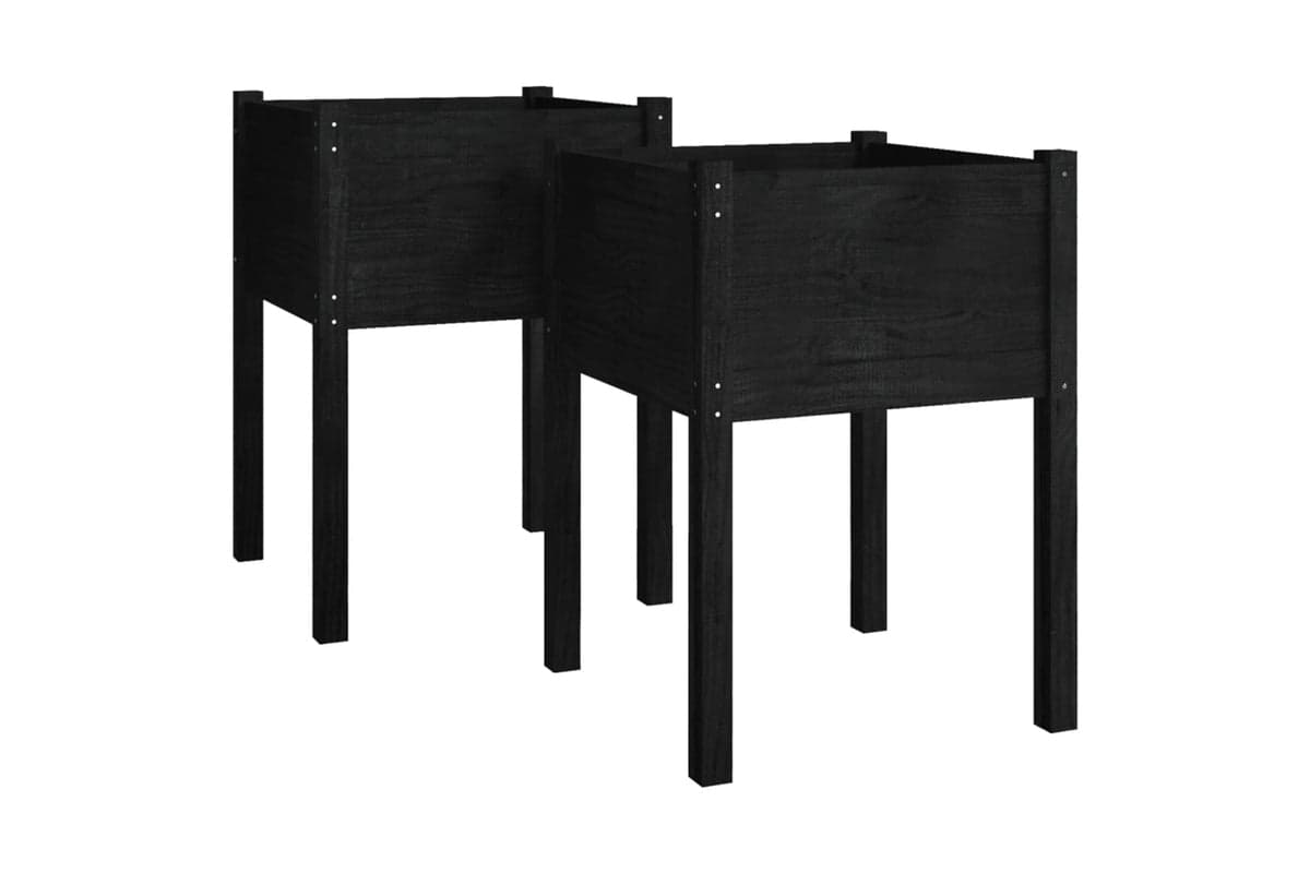 vidaXL 810808 Garden Planters 2 Pcs Black 50x50x70cm Solid Pinewood