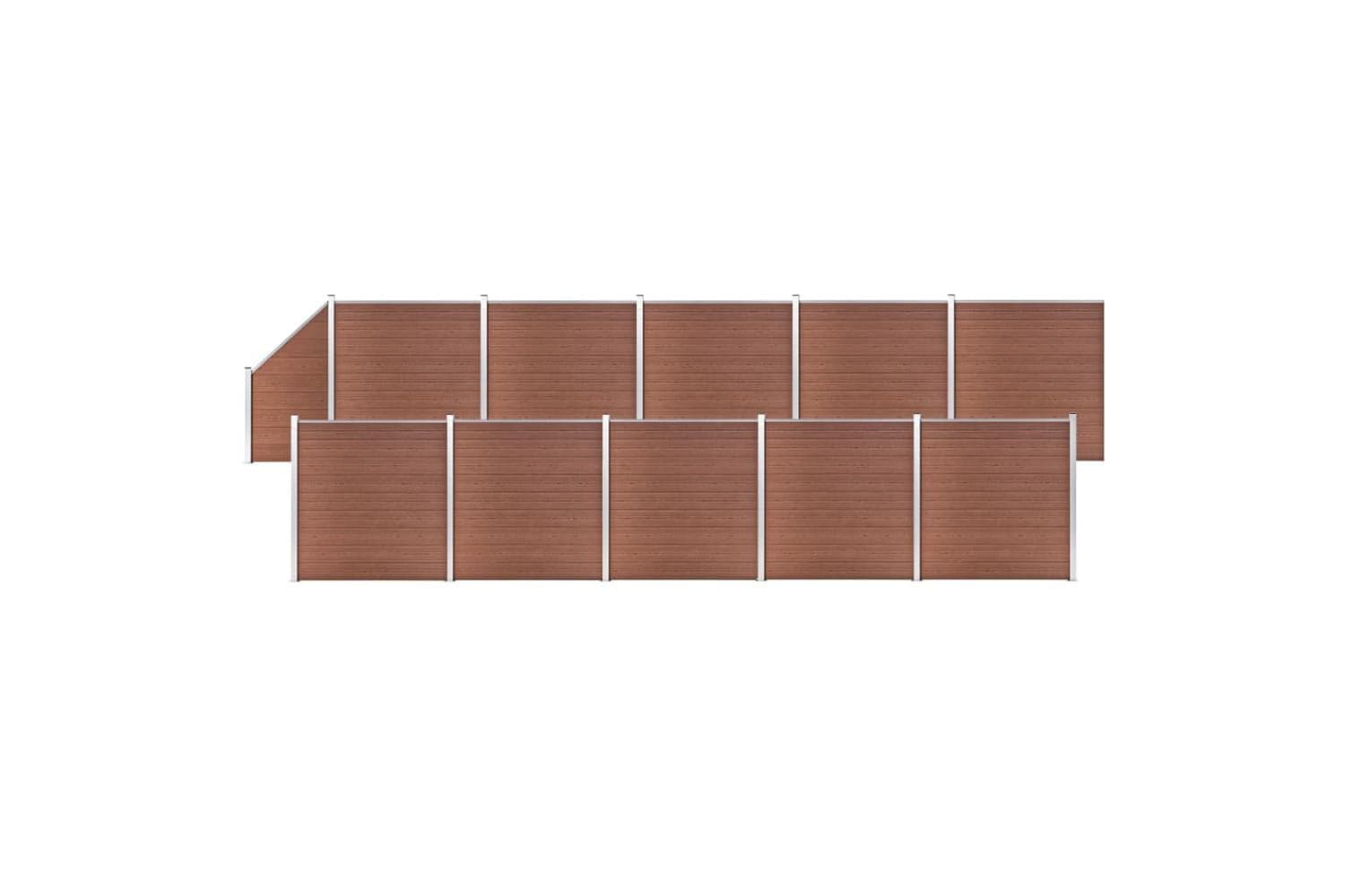 vidaXL 3053224 Wpc Fence Set 10 Square + 1 Slanted 1830x186cm Brown