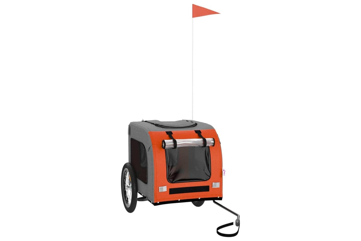 Vidaxl 93830 Pet Bike Trailer Orange And Grey Oxford Fabric And Iron