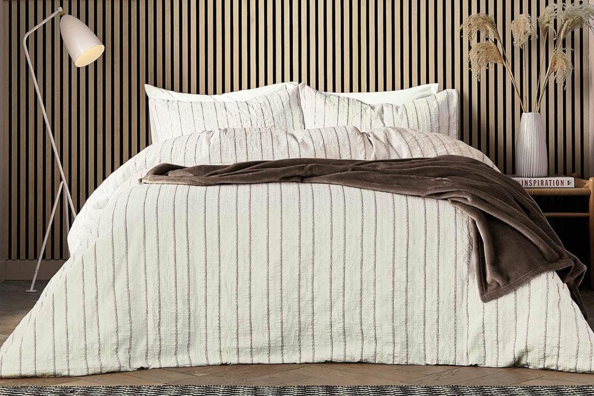 Calico & Chalk | Waffle Stripe Duvet Cover Set | Brown | Super King