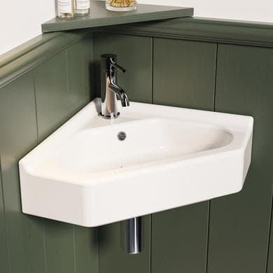 GRADE A1 - White Wall Hung Corner Traditional Basin 553mm - Elton