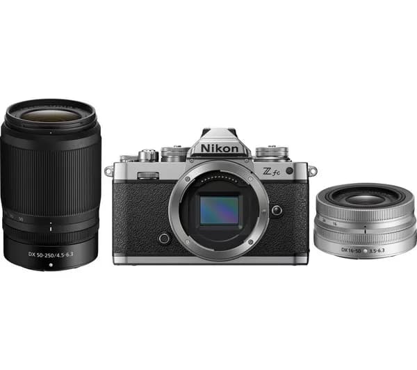 NIKON Z fc Mirrorless Camera with NIKKOR Z DX 16-50 mm f/3.5-6.3 VR & 50-250 mm f/4.5-6.3 VR Lens - Silver