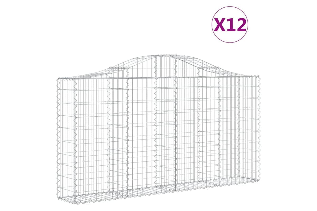 vidaXL 3145440 Arched Gabion Baskets 12 Pcs 200x30x100/120cm Galvanised Iron