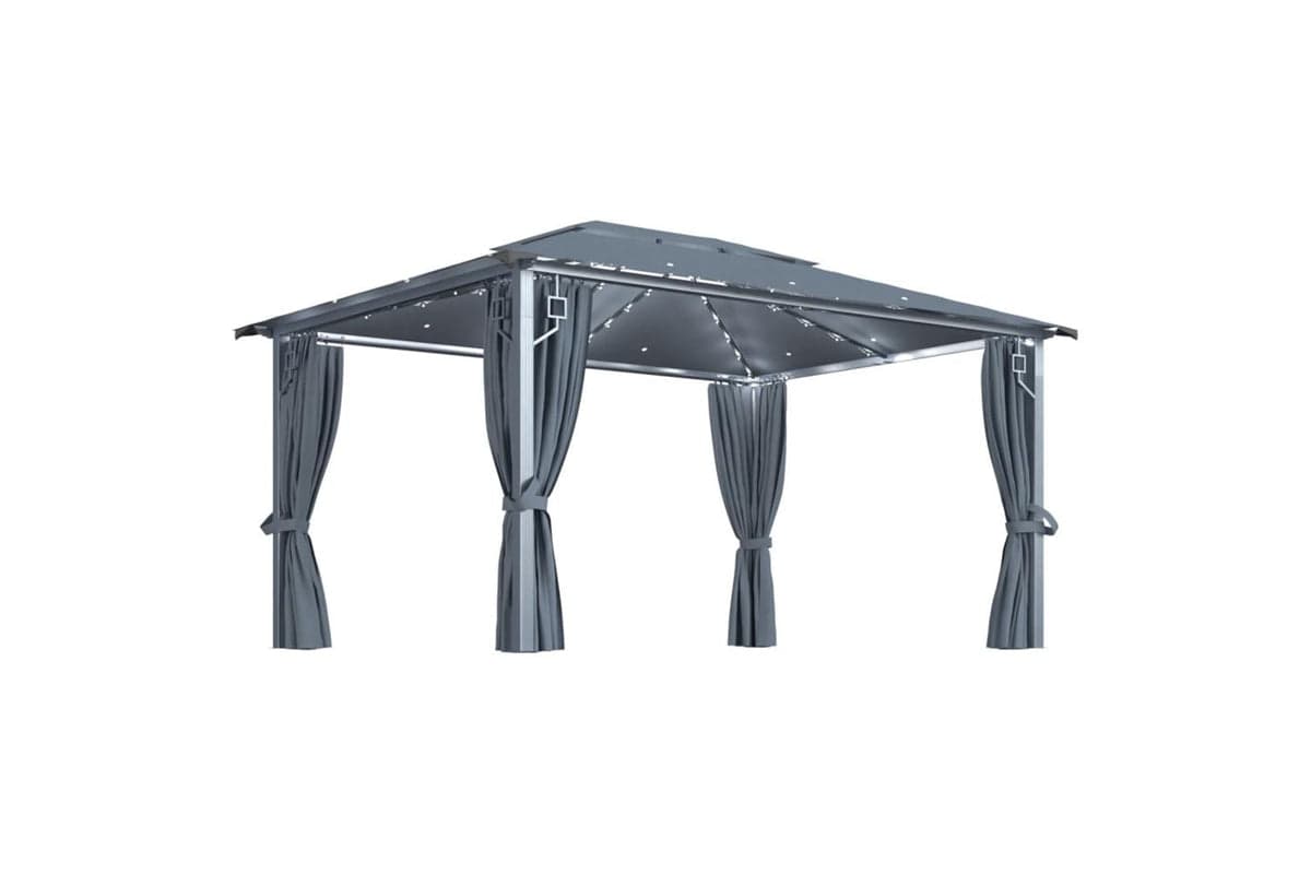 Vidaxl 3070336 Gazebo With Curtain&led String Lights 4x3 M Anthracite Aluminium