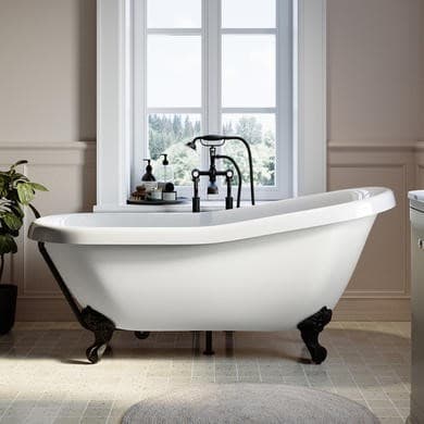 Freestanding Single Ended Roll Top Slipper Bath with Black Feet 1615 x 690mm - Park Royal