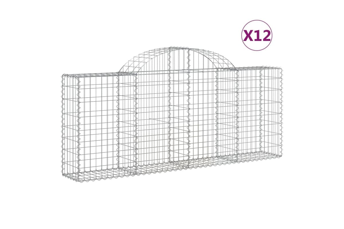 vidaXL 3146099 Arched Gabion Baskets 12 Pcs 200x30x80/100cm Galvanised Iron
