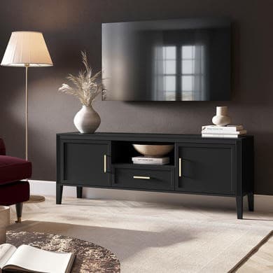 Large Black Wooden TV Stand with Storage - TV's up to 65" - Delilah