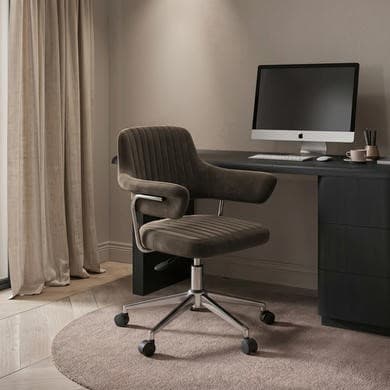 Brown Velvet Swivel Office Chair with Arms - Fenix